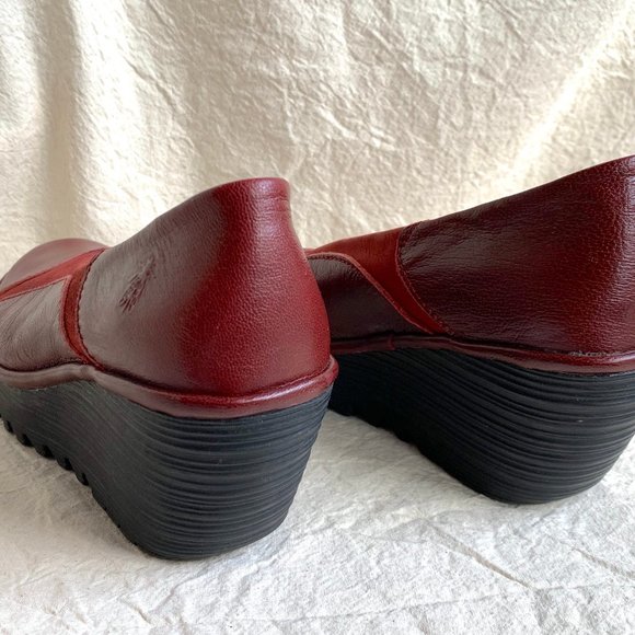 Fly London Burgundy Wedge Heels - Picture 5 of 8